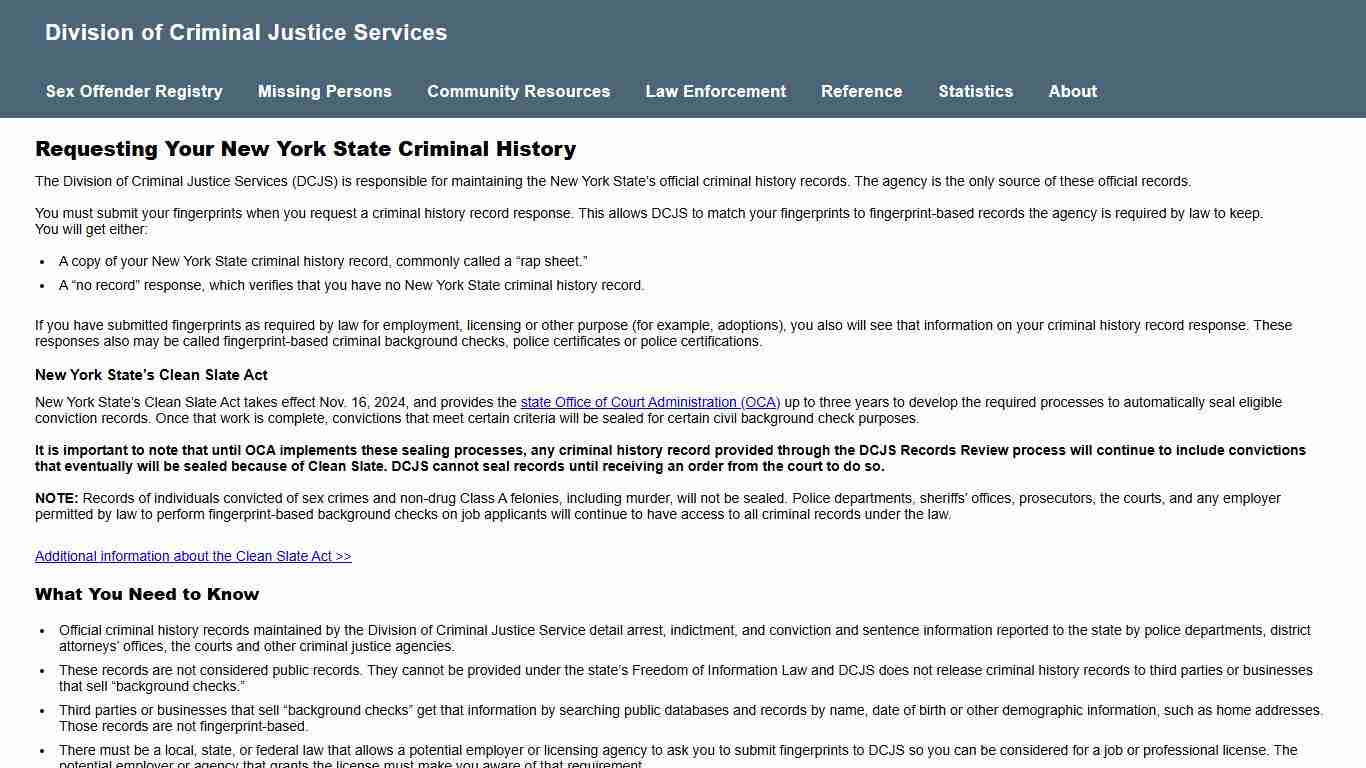 Criminal History Records, Background Checks - NY DCJS