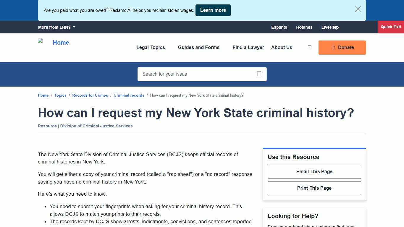 How can I request my New York State criminal history? | LawHelpNY